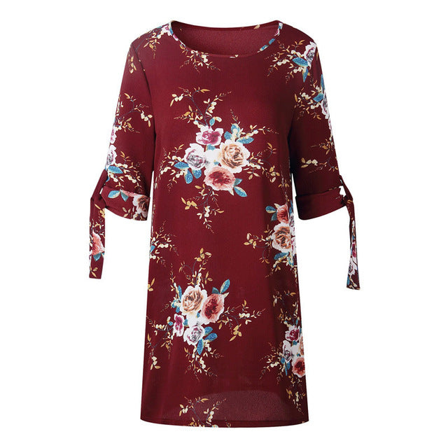 Jocoo Jolee Women Boho Style Floral Print Chiffon Dress Summer Beach Dresses Loose Mini Party Dress Tunic Sundress Plus Size 5XL