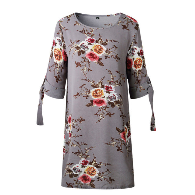 Jocoo Jolee Women Boho Style Floral Print Chiffon Dress Summer Beach Dresses Loose Mini Party Dress Tunic Sundress Plus Size 5XL