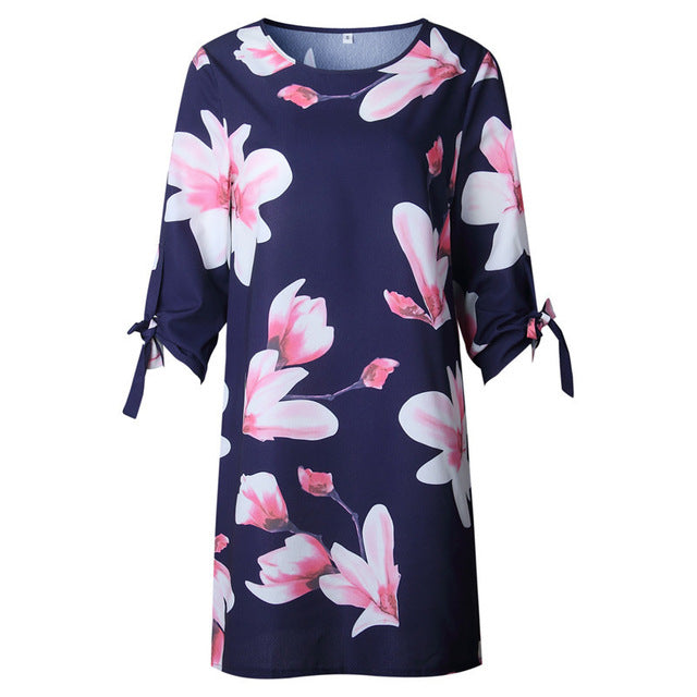 Jocoo Jolee Women Boho Style Floral Print Chiffon Dress Summer Beach Dresses Loose Mini Party Dress Tunic Sundress Plus Size 5XL