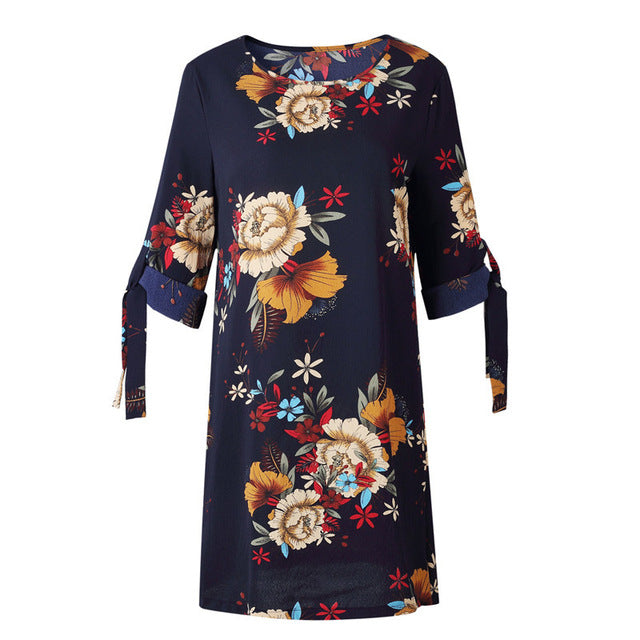 Jocoo Jolee Women Boho Style Floral Print Chiffon Dress Summer Beach Dresses Loose Mini Party Dress Tunic Sundress Plus Size 5XL