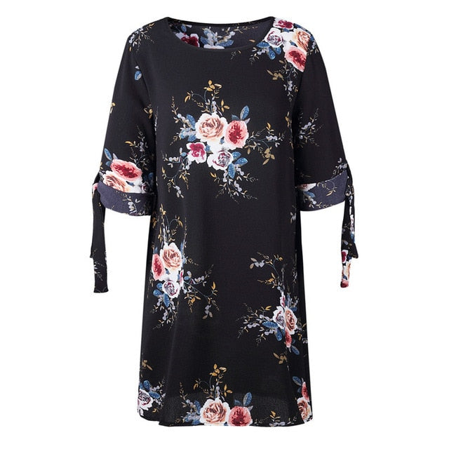 Jocoo Jolee Women Boho Style Floral Print Chiffon Dress Summer Beach Dresses Loose Mini Party Dress Tunic Sundress Plus Size 5XL