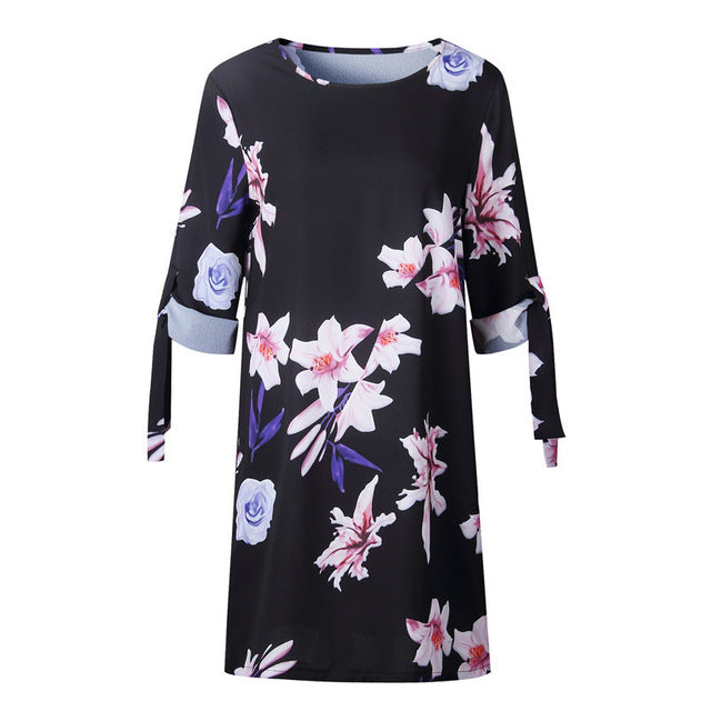 Jocoo Jolee Women Boho Style Floral Print Chiffon Dress Summer Beach Dresses Loose Mini Party Dress Tunic Sundress Plus Size 5XL