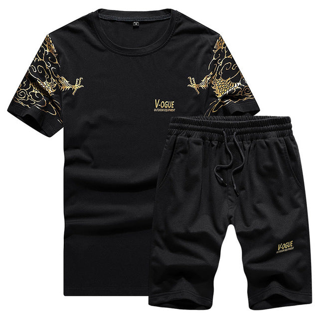 Tracksuits Men New 2020 Summer Two Piece Set Men Short Sleeve T Shirt Cropped Top+Shorts Suit Mens Sportwear Shorts Sets Outwear