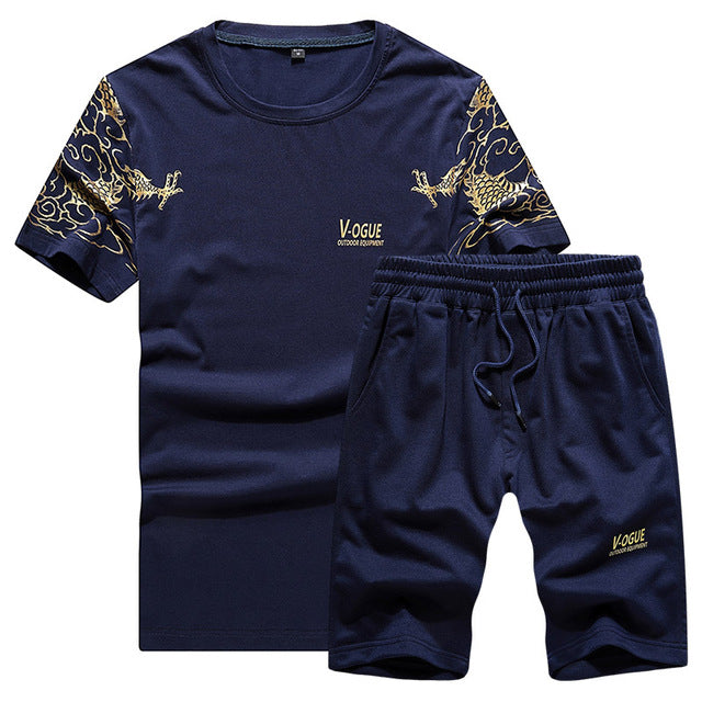 Tracksuits Men New 2020 Summer Two Piece Set Men Short Sleeve T Shirt Cropped Top+Shorts Suit Mens Sportwear Shorts Sets Outwear