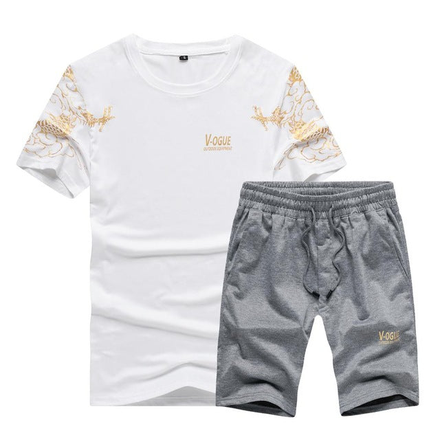 Tracksuits Men New 2020 Summer Two Piece Set Men Short Sleeve T Shirt Cropped Top+Shorts Suit Mens Sportwear Shorts Sets Outwear