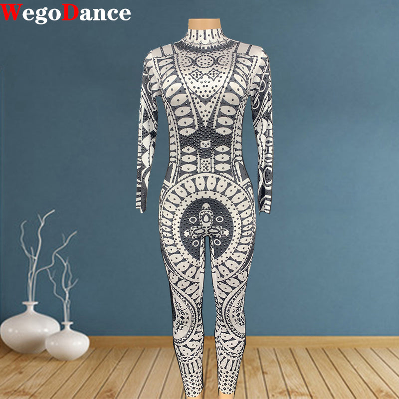 Fashion Rhinestones Jumpsuit Leggings Stretch Sexy Costume Women Nightclub Party Wear Dance Legging Fashion Rompers