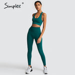 Simplee 2 Piece Set Workout Clothes for Women Sports Top and Leggings Set Sports Wear for Women Gym Clothing Athletic Yoga Set