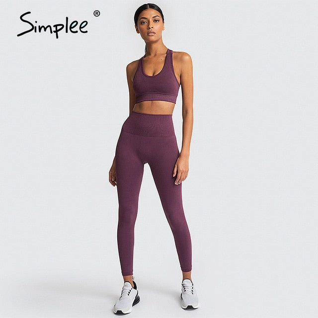 Simplee 2 Piece Set Workout Clothes for Women Sports Top and Leggings Set Sports Wear for Women Gym Clothing Athletic Yoga Set