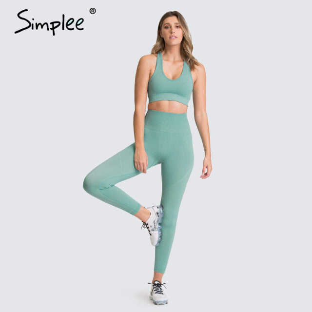 Simplee 2 Piece Set Workout Clothes for Women Sports Top and Leggings Set Sports Wear for Women Gym Clothing Athletic Yoga Set