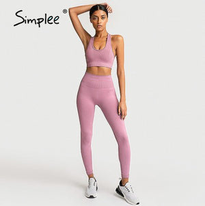 Simplee 2 Piece Set Workout Clothes for Women Sports Top and Leggings Set Sports Wear for Women Gym Clothing Athletic Yoga Set