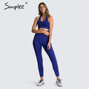 Simplee 2 Piece Set Workout Clothes for Women Sports Top and Leggings Set Sports Wear for Women Gym Clothing Athletic Yoga Set