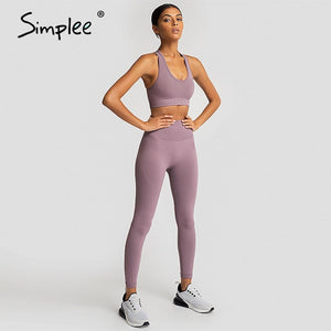 Simplee 2 Piece Set Workout Clothes for Women Sports Top and Leggings Set Sports Wear for Women Gym Clothing Athletic Yoga Set