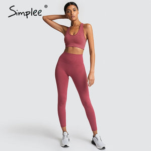 Simplee 2 Piece Set Workout Clothes for Women Sports Top and Leggings Set Sports Wear for Women Gym Clothing Athletic Yoga Set