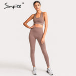 Simplee 2 Piece Set Workout Clothes for Women Sports Top and Leggings Set Sports Wear for Women Gym Clothing Athletic Yoga Set