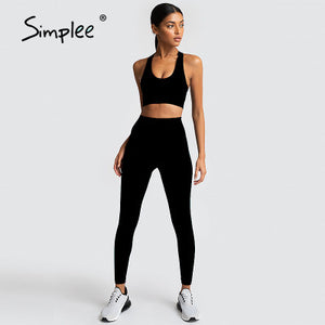 Simplee 2 Piece Set Workout Clothes for Women Sports Top and Leggings Set Sports Wear for Women Gym Clothing Athletic Yoga Set