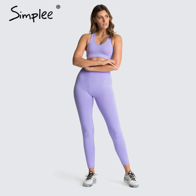 Simplee 2 Piece Set Workout Clothes for Women Sports Top and Leggings Set Sports Wear for Women Gym Clothing Athletic Yoga Set