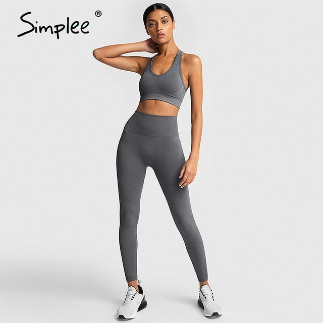 Simplee 2 Piece Set Workout Clothes for Women Sports Top and Leggings Set Sports Wear for Women Gym Clothing Athletic Yoga Set