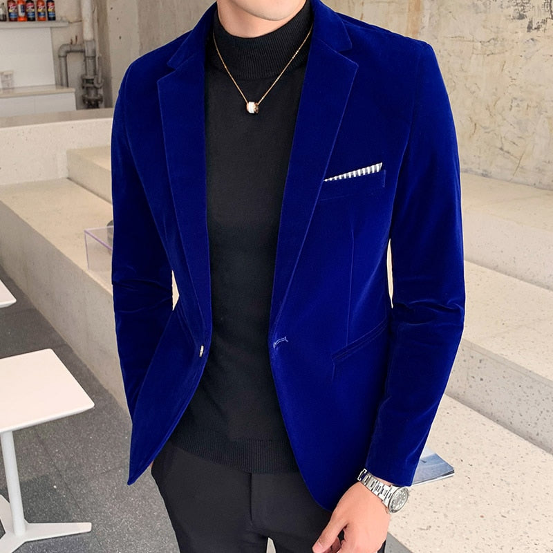 Mens Gold Velvet Blazers Autumn Spring Fashion Male Slim Fat Casual Suit Jacket Men Blazer Masculino Clothing M-5XL