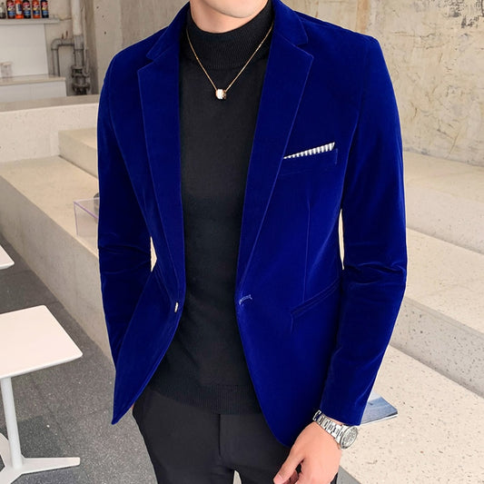 Mens Gold Velvet Blazers Autumn Spring Fashion Male Slim Fat Casual Suit Jacket Men Blazer Masculino Clothing M-5XL