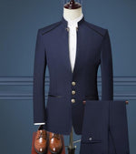 3 piece Men Suit Chinese Style Stand Collar Suit Male Wedding Groom Slim Fit Plus Size 4XL Blazer Set Tuxedo(Jacket+Pant+Vest)