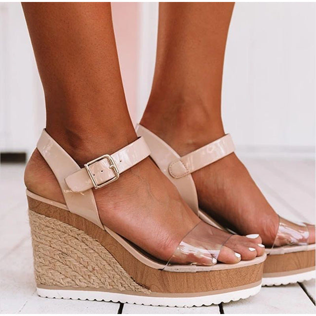 Summer Women Wedges Sandals Elastic Band Peep Toe Woman Shoes Cross Platform Hemp Bottom Ladies Sandals Female Plus Size 2020