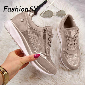 Women Wedges Sneakers women Vulcanize Shoes lace up Sequins Shake Shoes Fashion Girls Sport Shoes Woman Sneakers Shoes Footwear