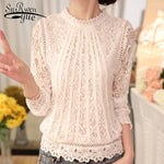 2020 New autumn Ladies White Blusas Women's Long Sleeve Chiffon Lace Crochet Tops Blouses Women Clothing Feminine Blouse 51C