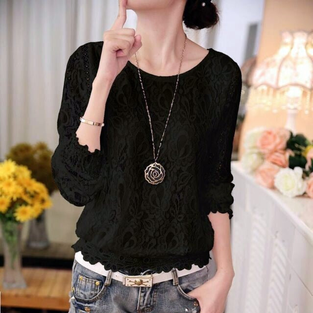 2020 New autumn Ladies White Blusas Women's Long Sleeve Chiffon Lace Crochet Tops Blouses Women Clothing Feminine Blouse 51C