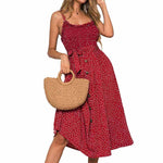 Sexy Summer Dress Women Bow Button Sleeveless Spaghetti Strap loose Pleated polka dot casual long beach Backless Vestidos 2020