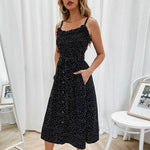 Sexy Summer Dress Women Bow Button Sleeveless Spaghetti Strap loose Pleated polka dot casual long beach Backless Vestidos 2020