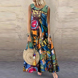 ZANZEA Women Bohemian Sleeveless Floral Printed Sundress Summer Dress Robe Vintage Kaftan Beach Vestido Femme Sarafans Plus Size