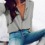 CROPKOP Fashion Casual Solid Color ladies office Tops Sexy Buttons Long sleeve Blouse 2020 new Spring Women Chiffon white Shirt