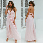 Boho Summer Floral Long Maxi Dress Women Sexy Halter Backless Straps Evening Party Beach Dresses Holiday Wear Sundress