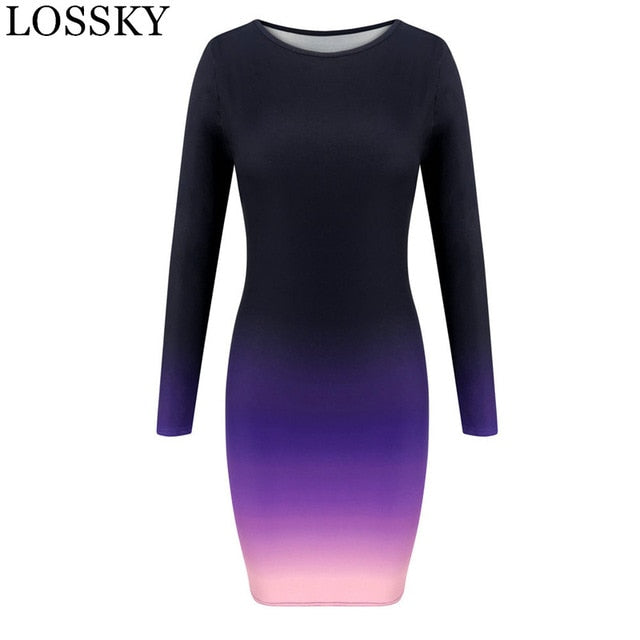 Office lady Elegant Dress Womens New Long Sleeve Ladies Stretch Bodycon Plain Dress Long Tunic Gradient Dresses OL Clothes 2020