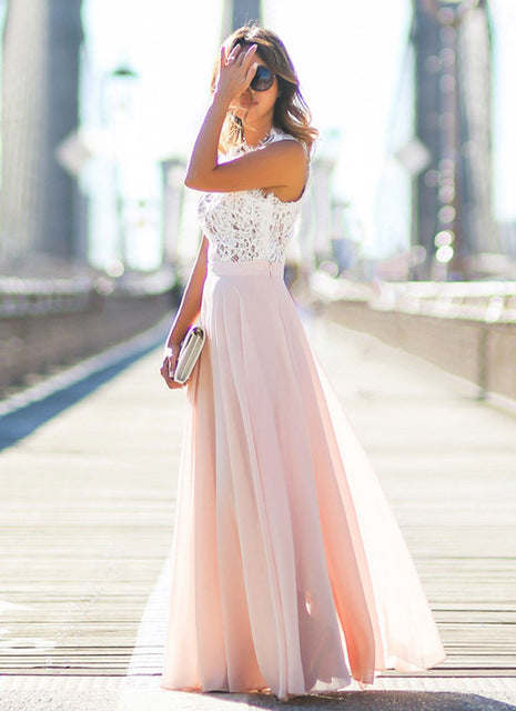 New Arrival 2019 Sring Evening Party Hollow Out Beach Dress Womens Boho Sleeveless Maxi Dress Party Dresses Dropshipping