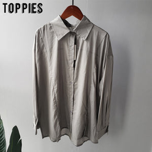 Toppies women white cotton shirts long sleeve boyfriend shirts summer tops solid color oversized blouses