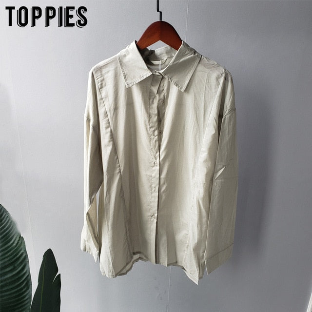 Toppies women white cotton shirts long sleeve boyfriend shirts summer tops solid color oversized blouses