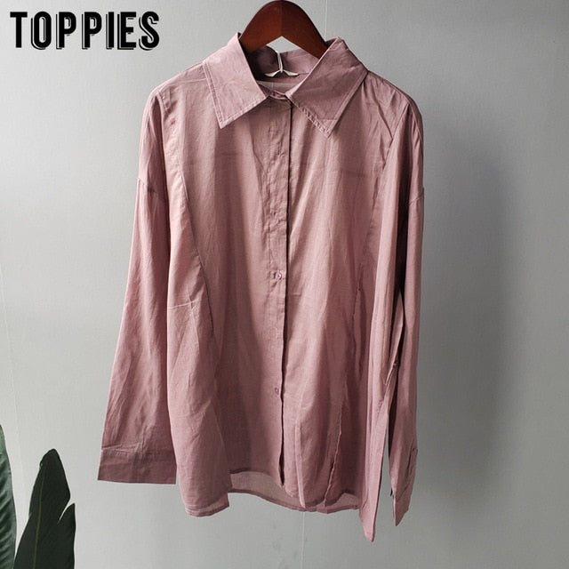 Toppies women white cotton shirts long sleeve boyfriend shirts summer tops solid color oversized blouses