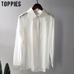 Toppies women white cotton shirts long sleeve boyfriend shirts summer tops solid color oversized blouses