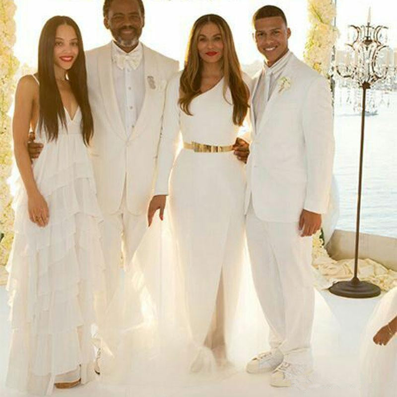 Formal Groomsmen White Men Suit Blazers Party Prom Jacket + Pants Groom Wedding Suits Tuxedos Trajes De Hombre