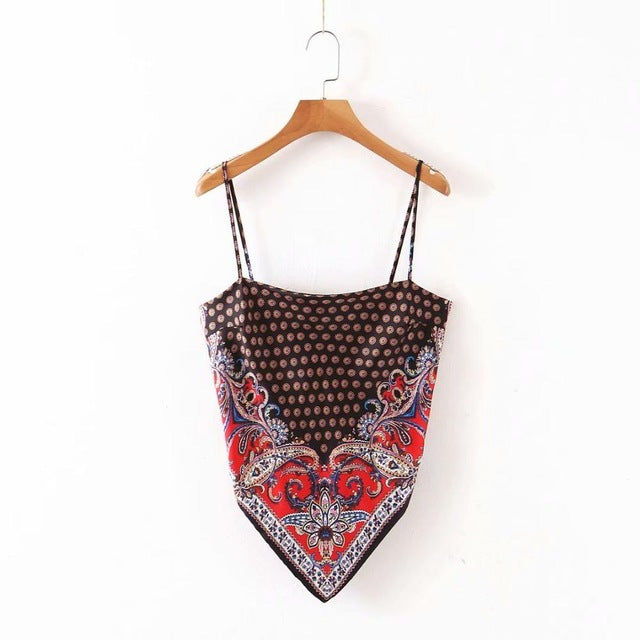 New Women vintage paisley print spaghetti strap sexy chic camis tank ladies summer backless bowknot sling tops LS3866