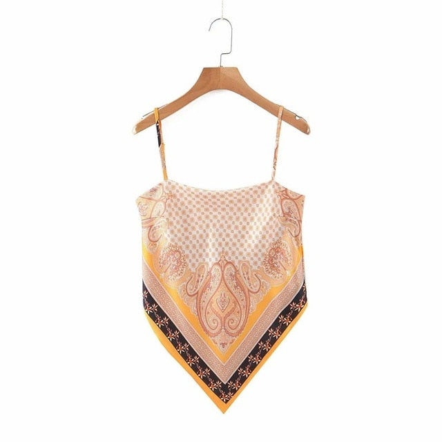 New Women vintage paisley print spaghetti strap sexy chic camis tank ladies summer backless bowknot sling tops LS3866
