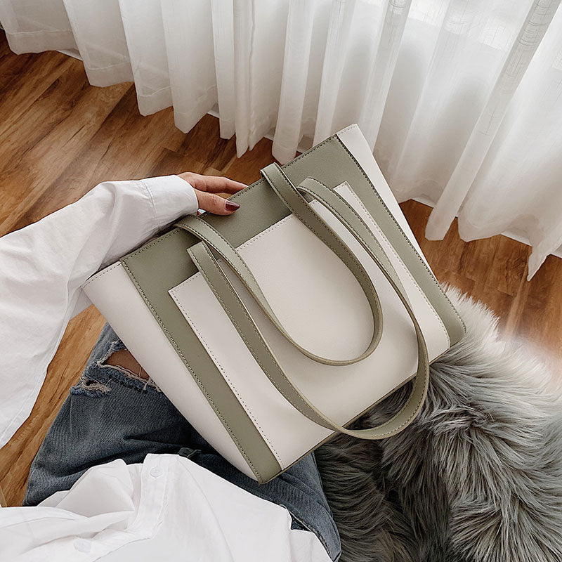 Contrast Color PU Leather Shoulder Bags For Women 2020 Female Luxury High Capacity Handbags Lady Winter Quality Hand Bag