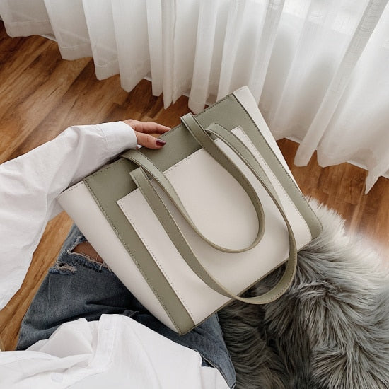 Contrast Color PU Leather Shoulder Bags For Women 2020 Female Luxury High Capacity Handbags Lady Winter Quality Hand Bag