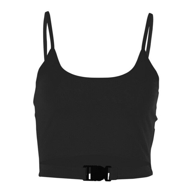 Women Sexy  Spaghetti Strap Crop Tops Summer Harajuku Solid Slash Neon Street Wear