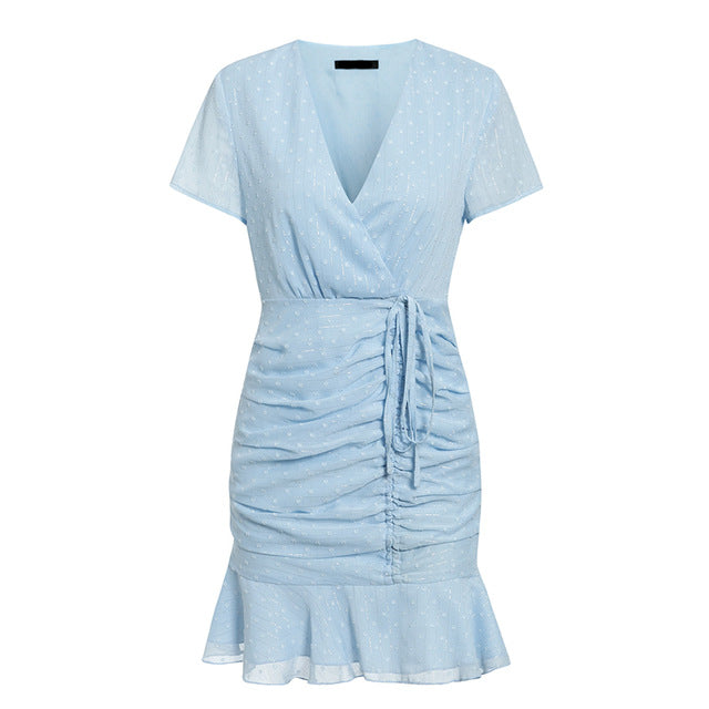 Conmoto sexy short chiffon dresses women casual polka dot blue dress beach summer 2020 femme robe dress vestidos