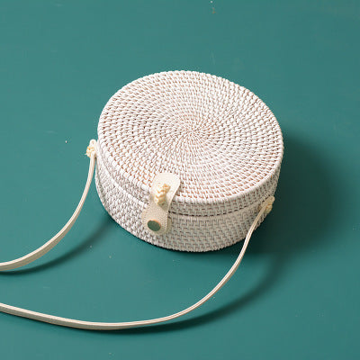 Round straw bag beach bag woven large capacity single shoulder hand crochet Summer girl bag