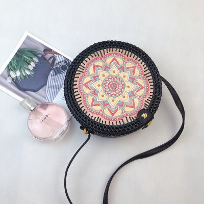 Round straw bag beach bag woven large capacity single shoulder hand crochet Summer girl bag