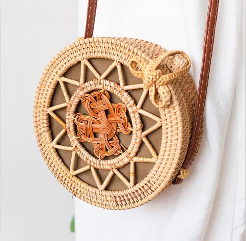 Round straw bag beach bag woven large capacity single shoulder hand crochet Summer girl bag