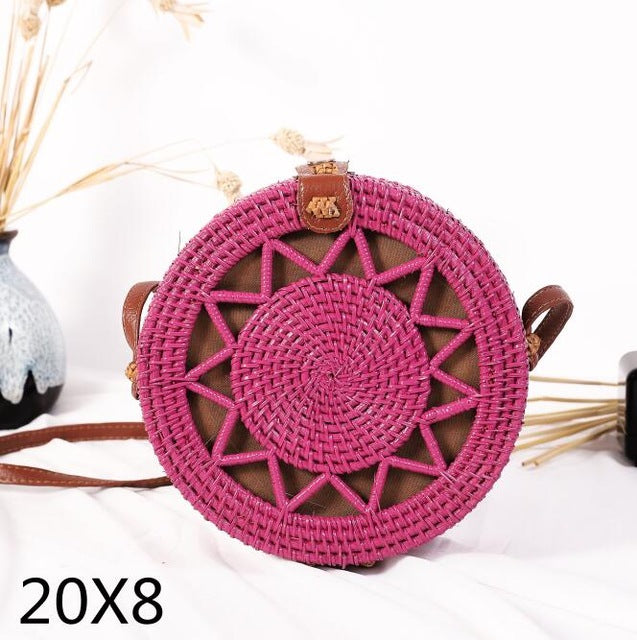 Round straw bag beach bag woven large capacity single shoulder hand crochet Summer girl bag